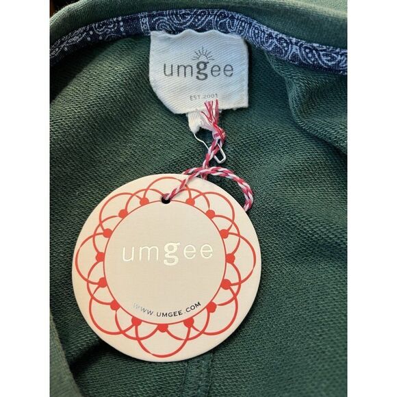 UMGEE Ladies Large Green Fleece Denim Peace Sign Shirt Short Sleeve Raw Edge NWT - Picture 5 of 6